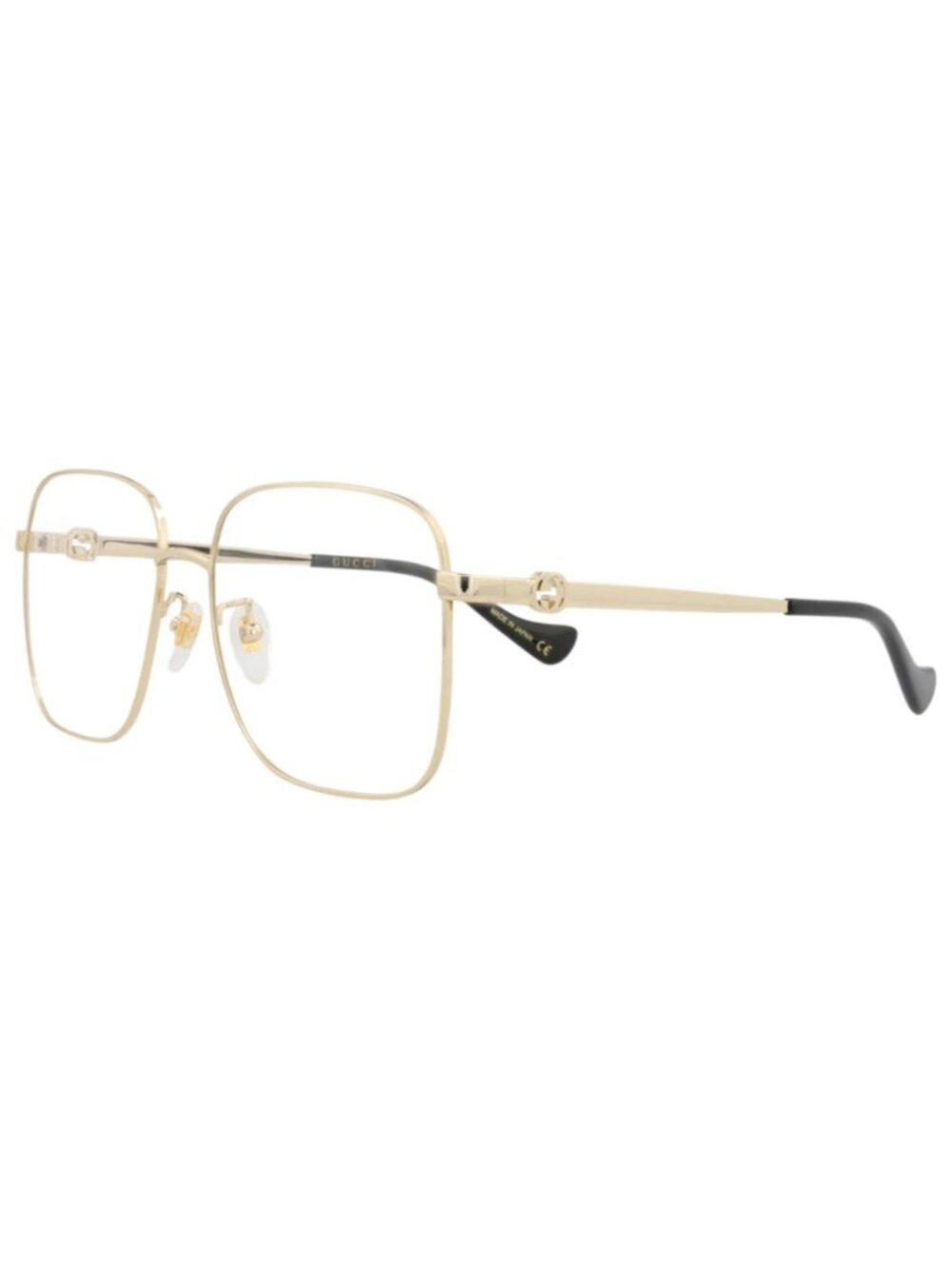 New Gucci Women's Eyeglasses Square Rectangle Metal Frame Gold Gold Transparent